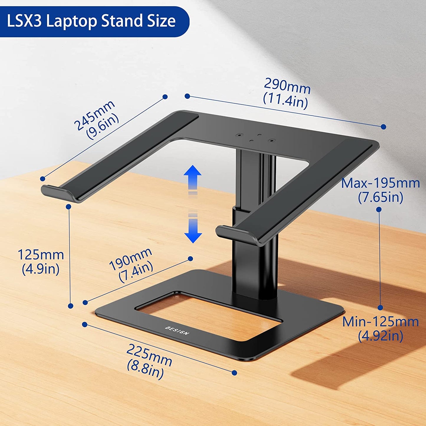 Aluminum Laptop Stand, Ergonomic Adjustable Notebook Stand, Riser Holder Computer Stand Compatible with Air, Pro, Dell, HP, Lenovo More 10-15.6" Laptops (Black)